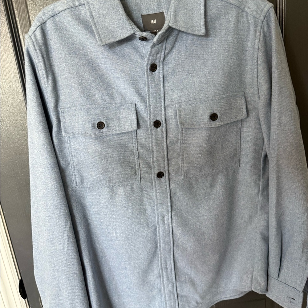 H&M Men's Soft Blue Flannel Shacket - Shirt Jacket